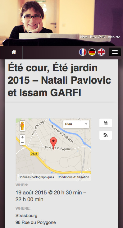 Page d'un événement du site www.natalipavlovic.fr ; version mobile, en Responsive Web Design