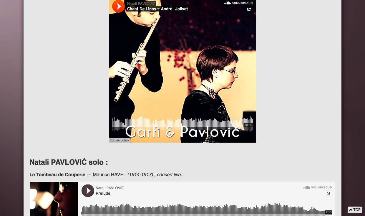 Page des playlists Soundcloud du site www.natalipavlovic.fr
