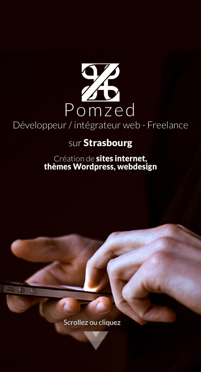 Page d'accueil du site www.pomzed.fr ; version mobile, en Responsive Web Design