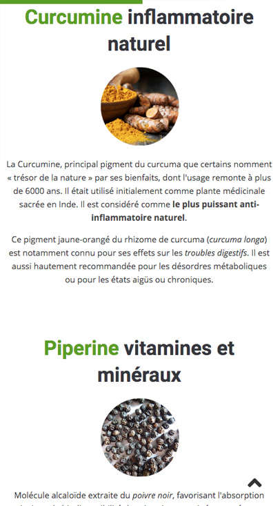 Une page d'une fiche-produit du site www.roche-natura.fr ; version mobile, en Responsive Web Design